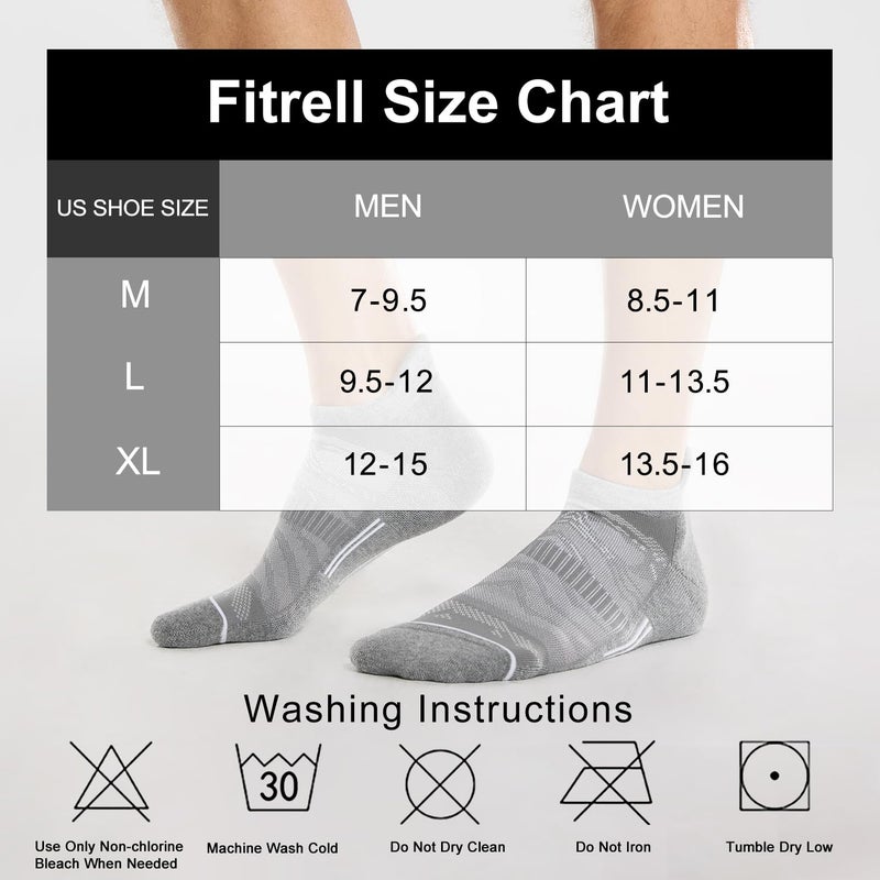 FITRELL 6 Pack Men's Ankle Running Socks Low Cut Cushioned Athletic Sports Tab Gift for Men, Shoe Size 12-15, Light Gray+White - Image 2